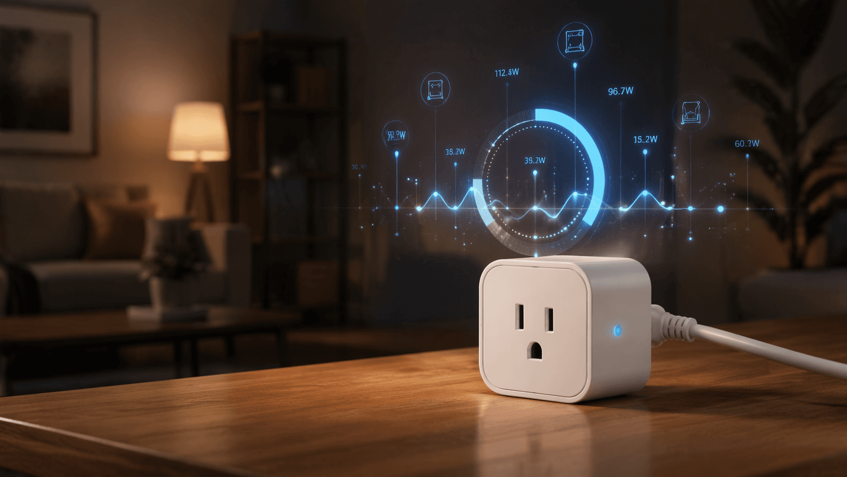 Smart plug with live wattage and energy tracking indicators