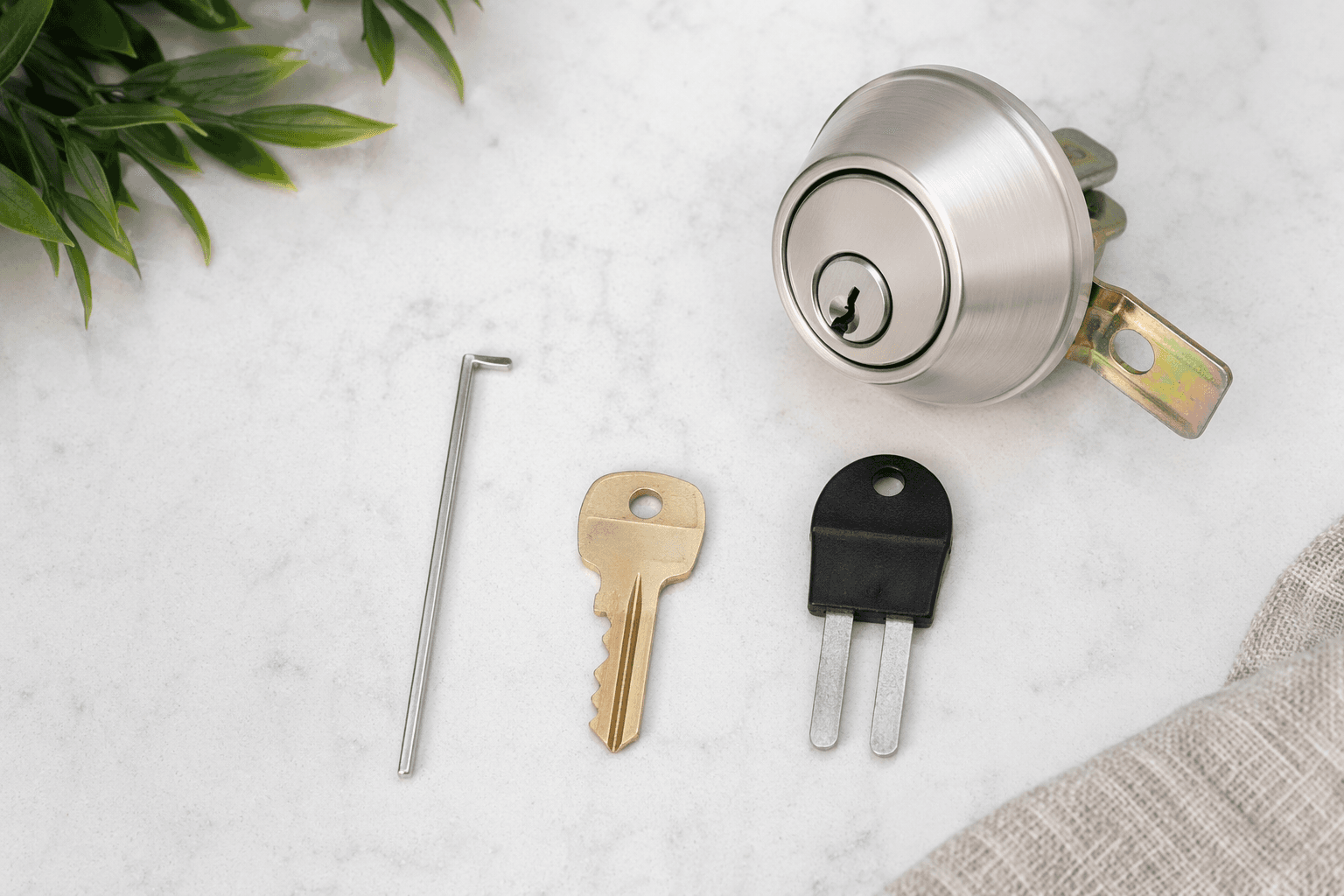 SmartKey rekeying kit with learn tool, key, keyholder tool, and lock cylinder