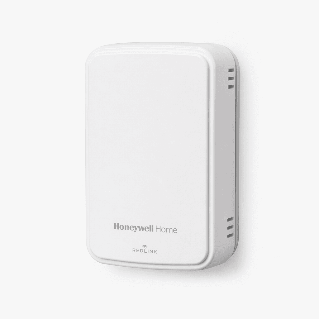 Honeywell Home Smart Room Sensor with a small white wall-mounted rounded rectangular body