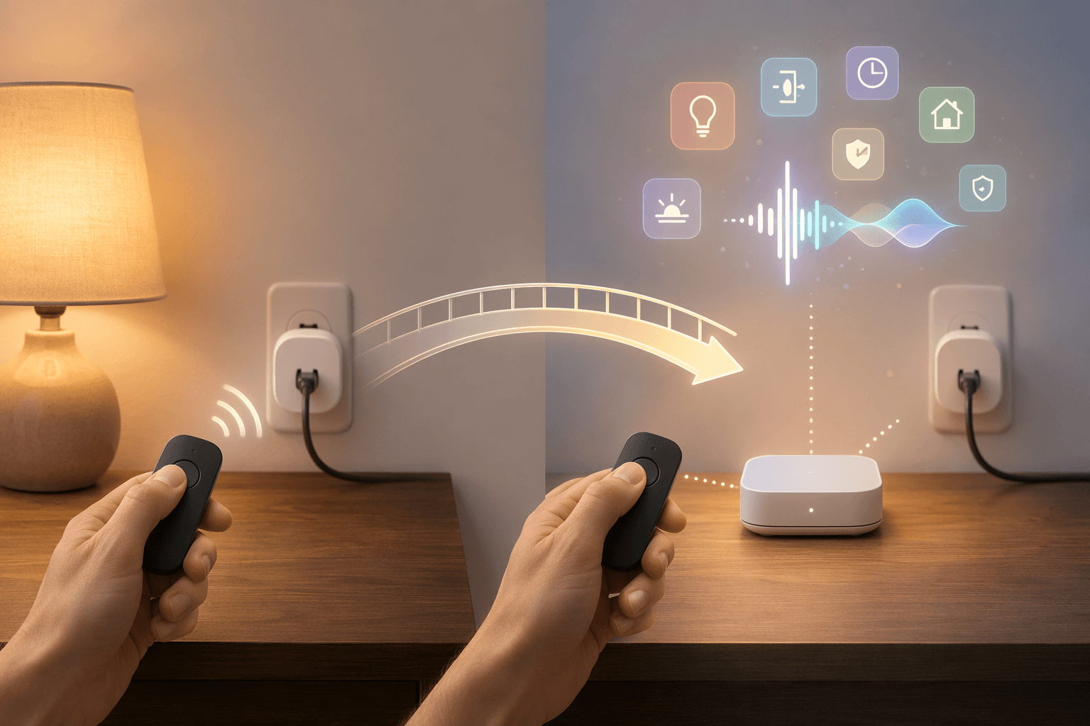 Smart plug and remote working standalone, then expanding with a hub for app and voice control