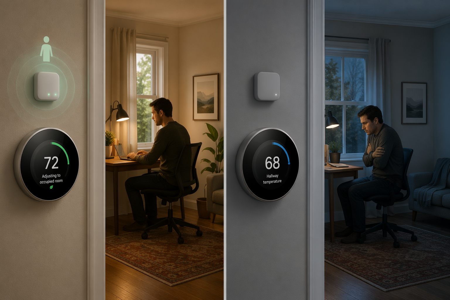 Comparison of an occupancy-detecting smart sensor adjusting for a person at a desk versus a temperature-only sensor system