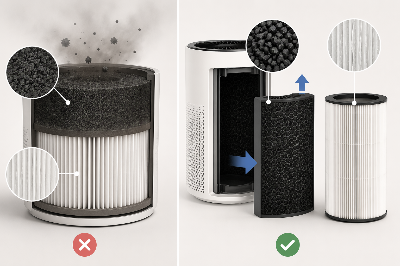 Comparison of a bonded carbon HEPA cartridge and a separate replaceable carbon pack with HEPA filter