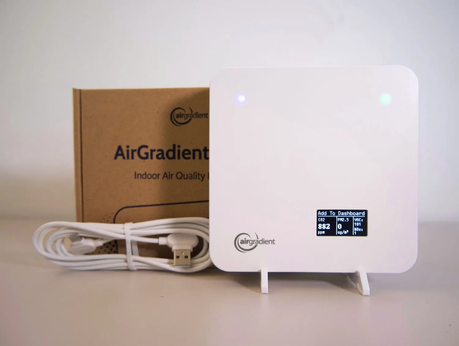 AirGradient ONE indoor air quality monitor with a front display