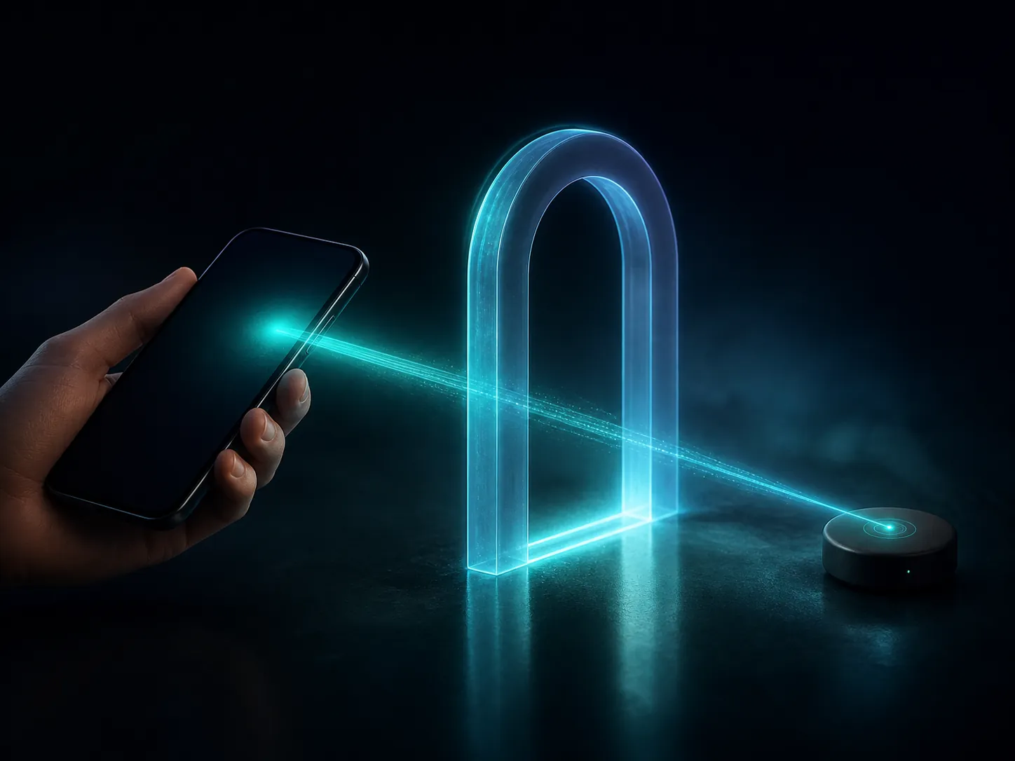 A phone locating a tracker through a translucent gateway that represents precision-finding eligibility