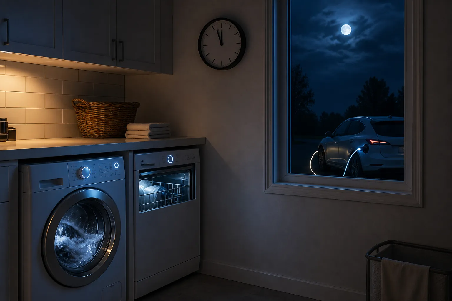 Washing machine, dishwasher, and EV charging cable during the cheap night window