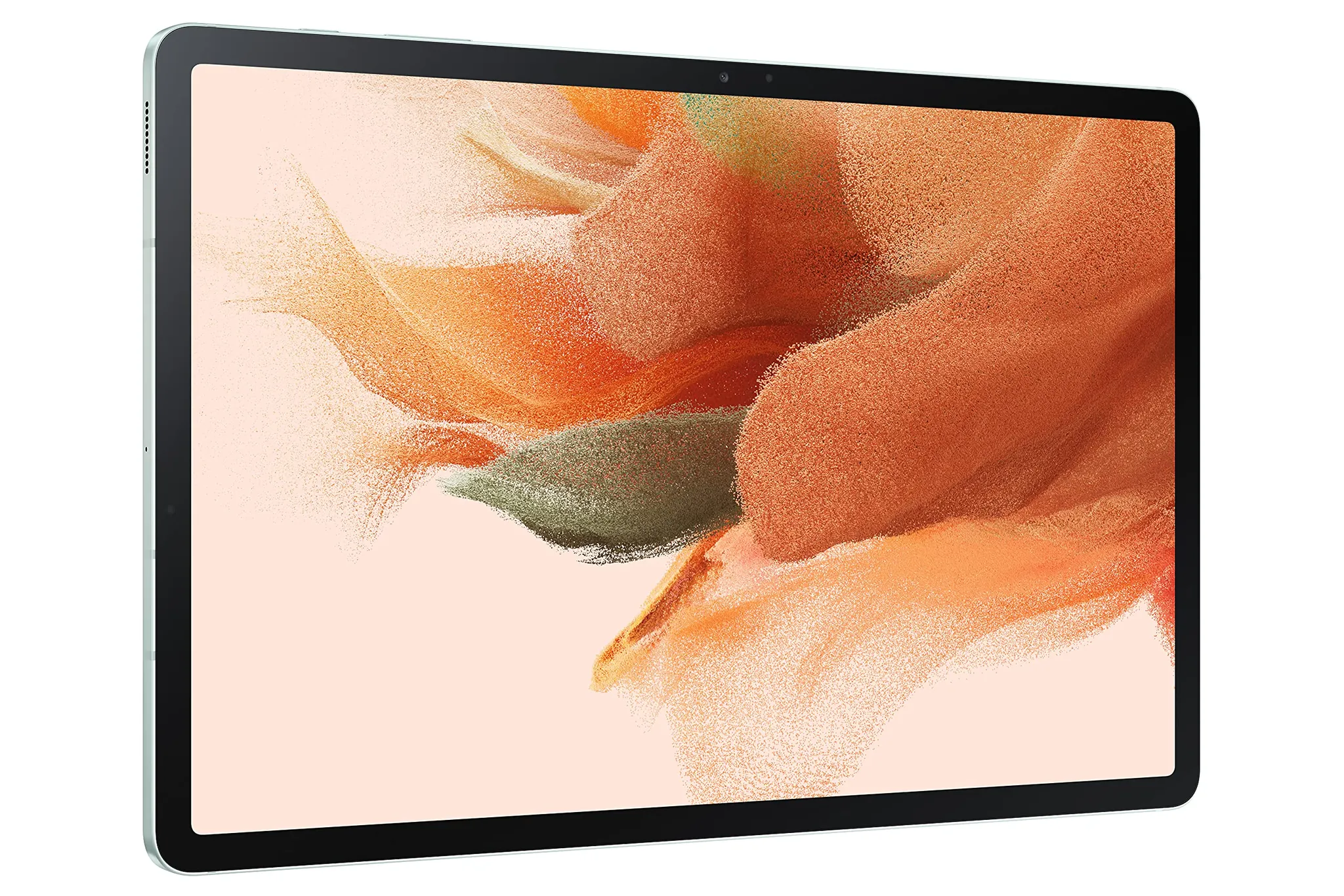 Samsung Galaxy Tab S7 FE 12.4-inch tablet standing upright with S Pen