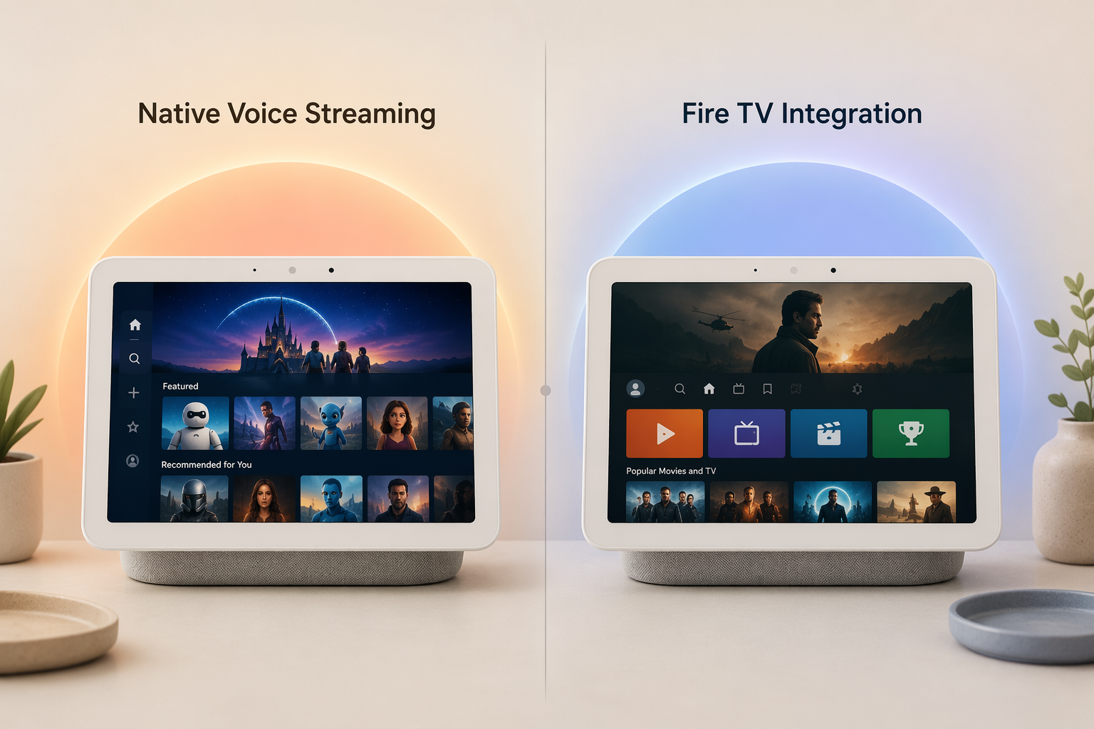 Two smart displays split between native streaming and connected-device access