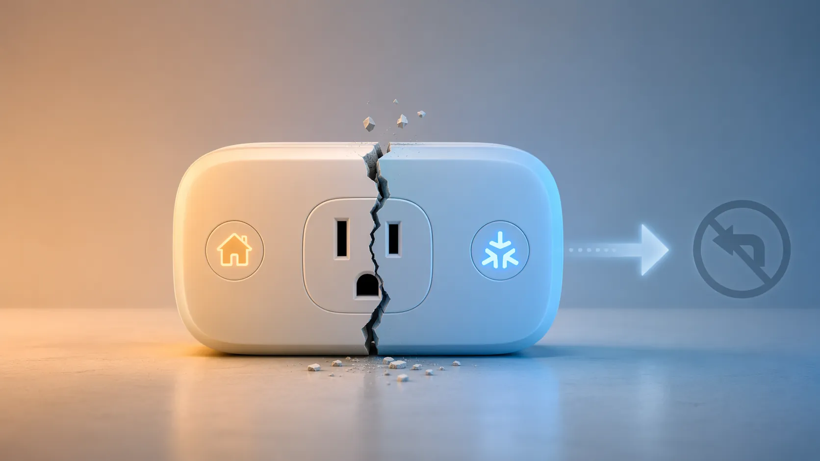 Smart plug split between HomeKit and Matter with a one-way upgrade arrow