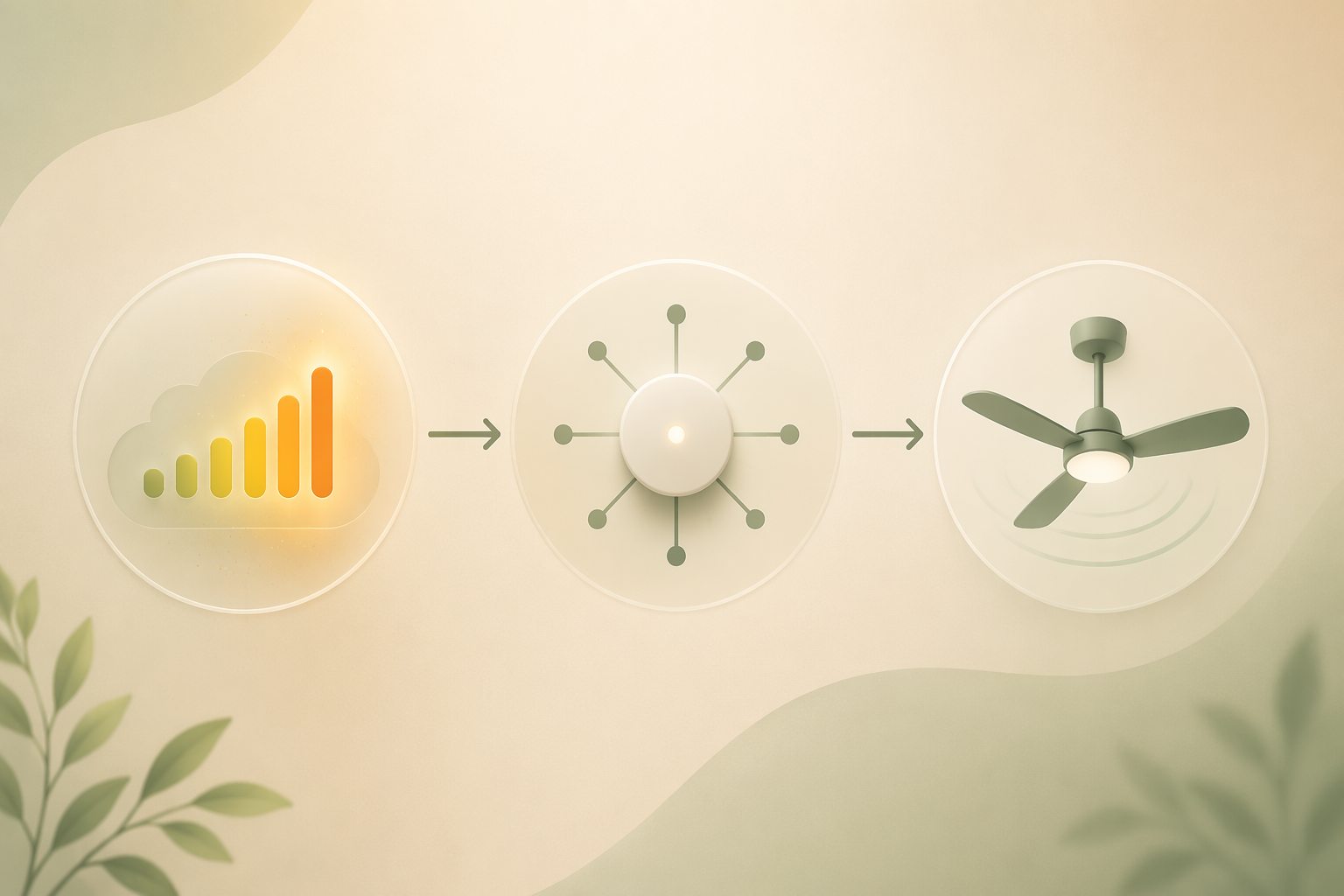 CO2 alert flowing through a smart home hub to a ventilation fan