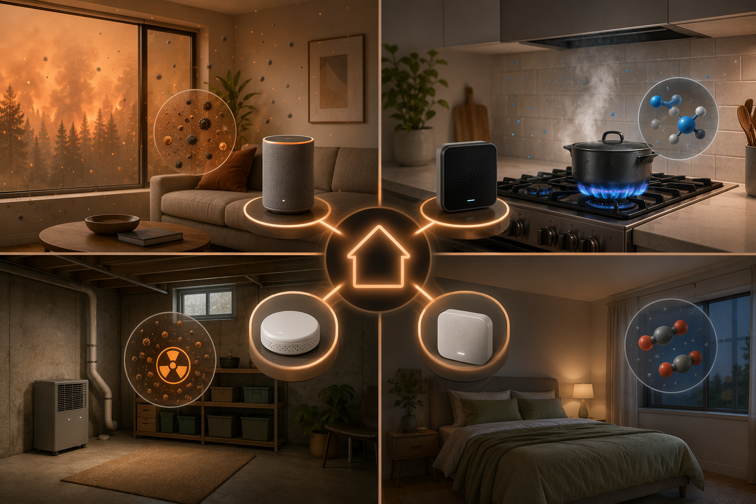 Four household air quality scenarios connected to different smart monitor choices