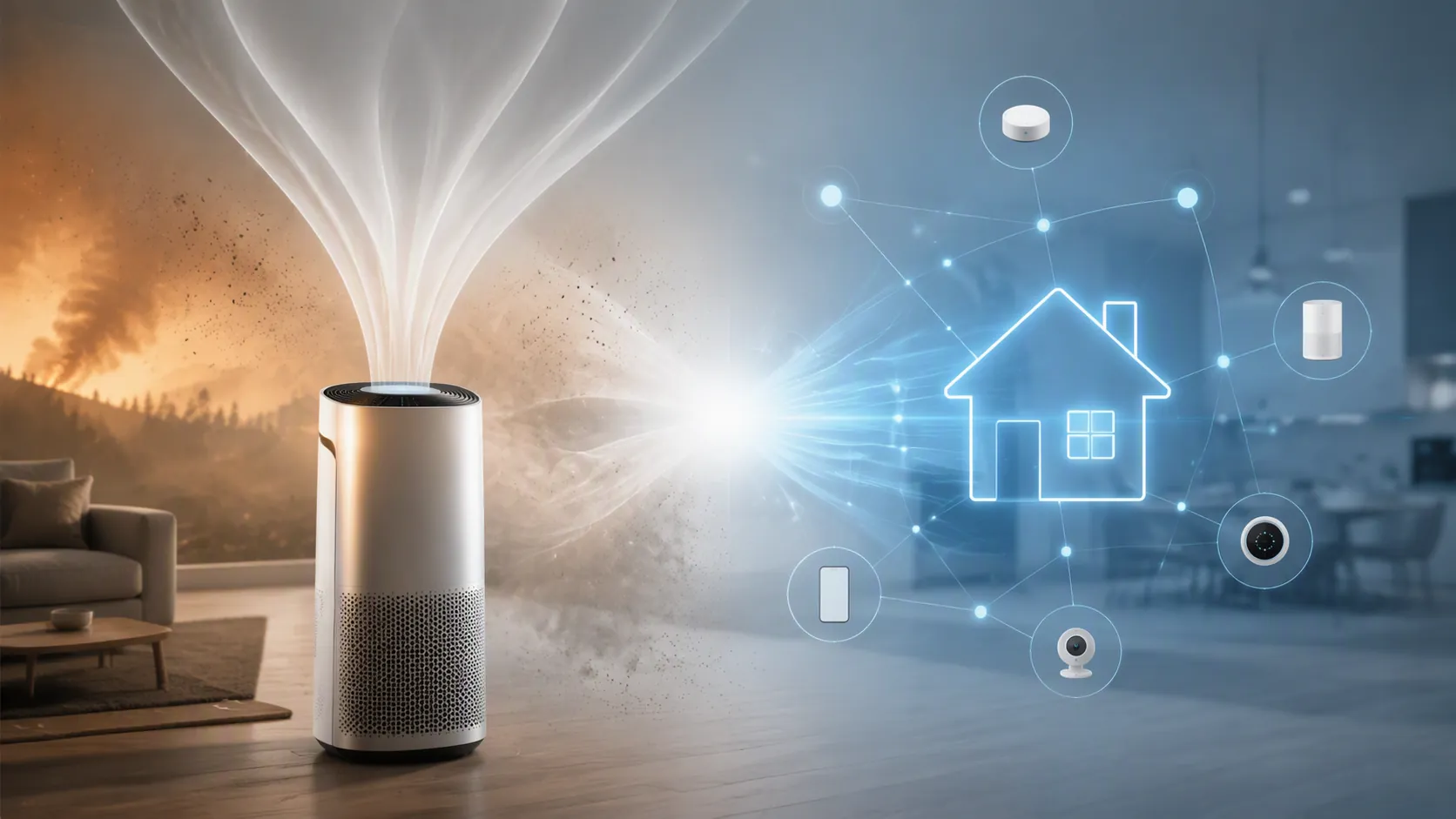 Air purifier airflow overlapping with smart-home hub network nodes