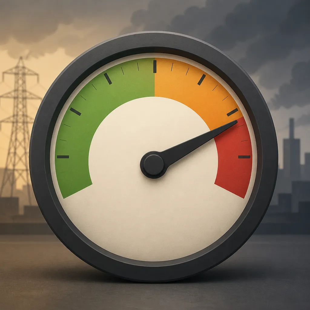 Energy grid reserve gauge with green, amber, and red zones