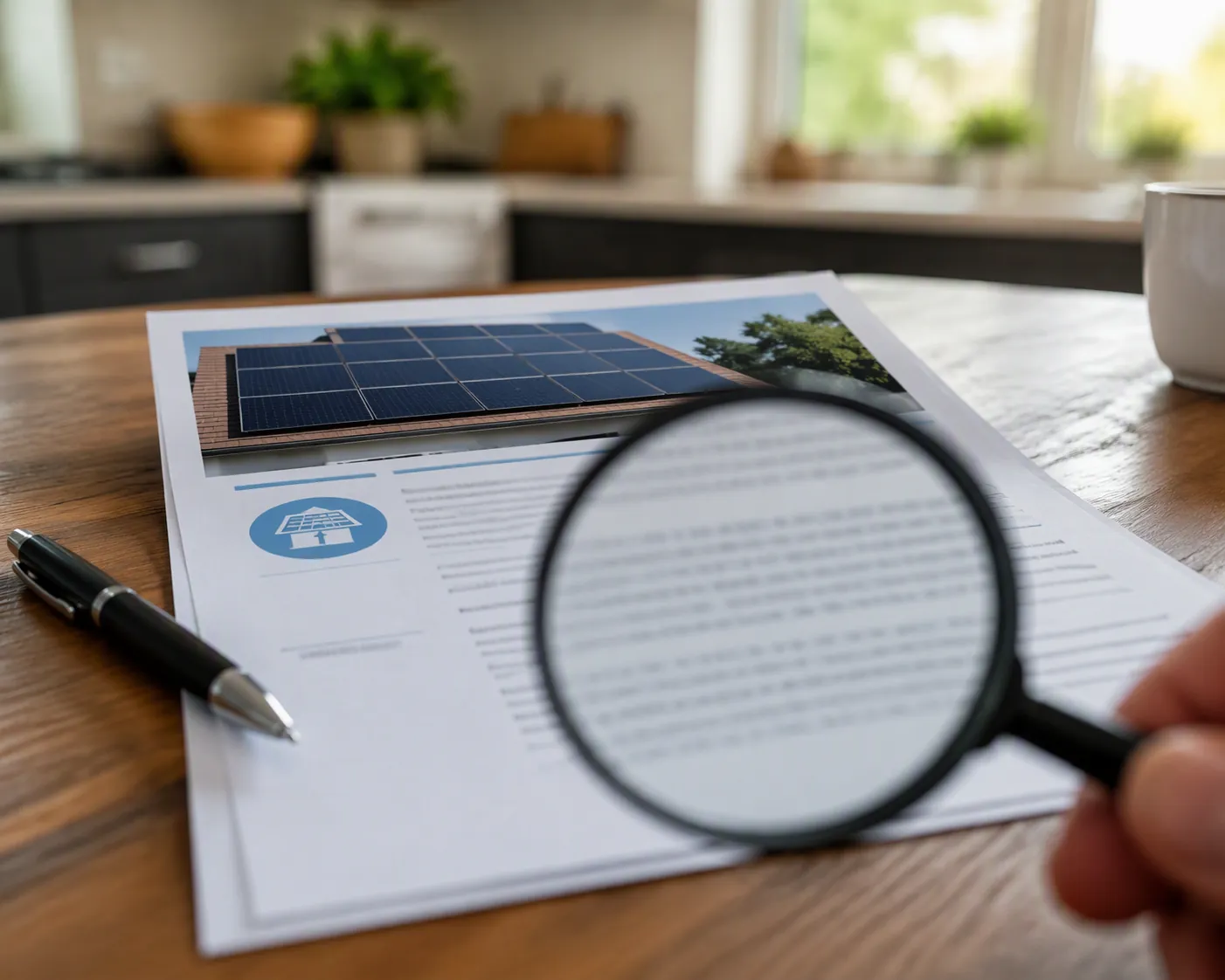 Solar purchase agreement with a magnifying glass over the pricing clause