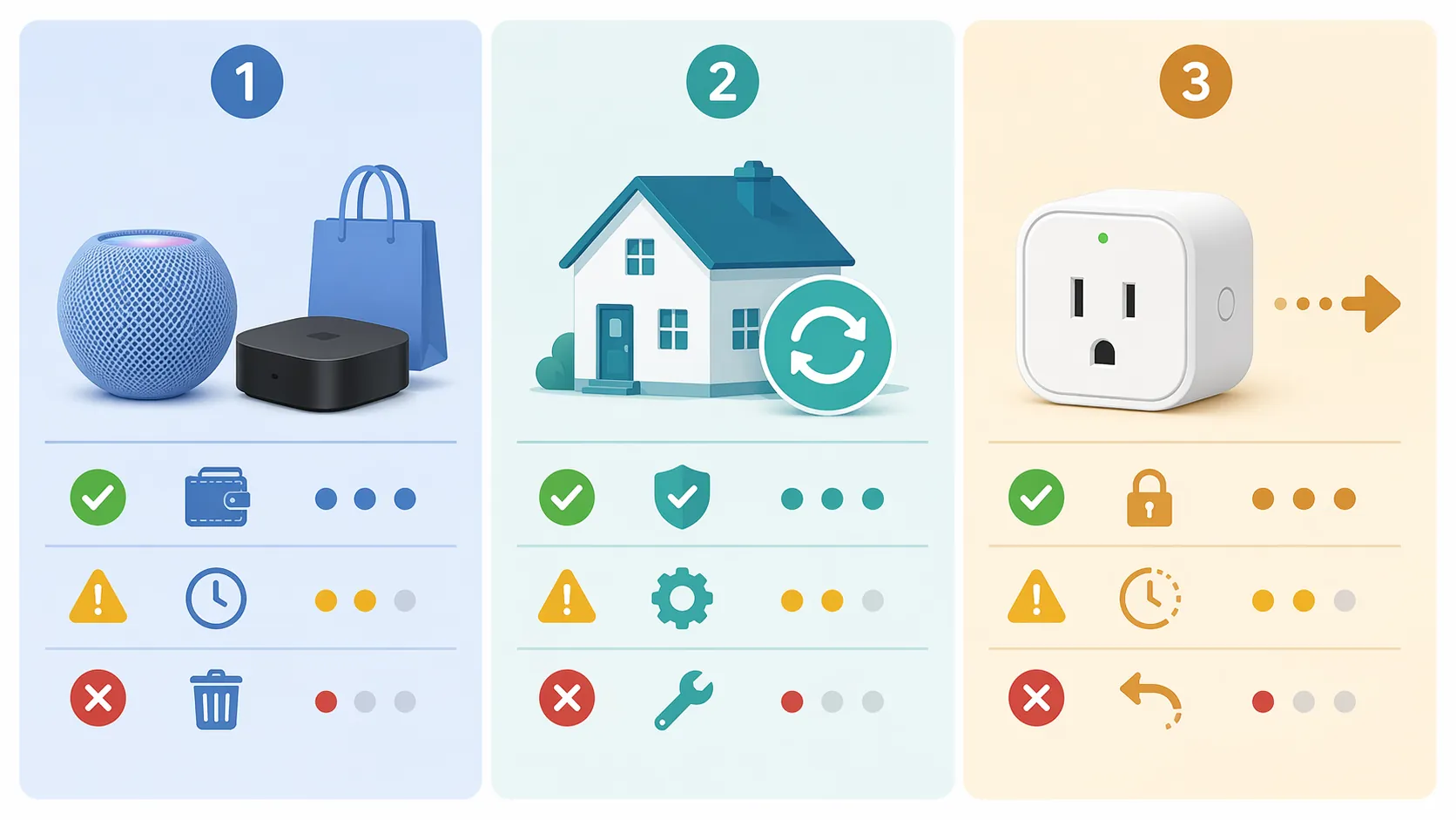 Three smart home upgrade paths showing hardware replacement, Home architecture upgrade, and Matter firmware