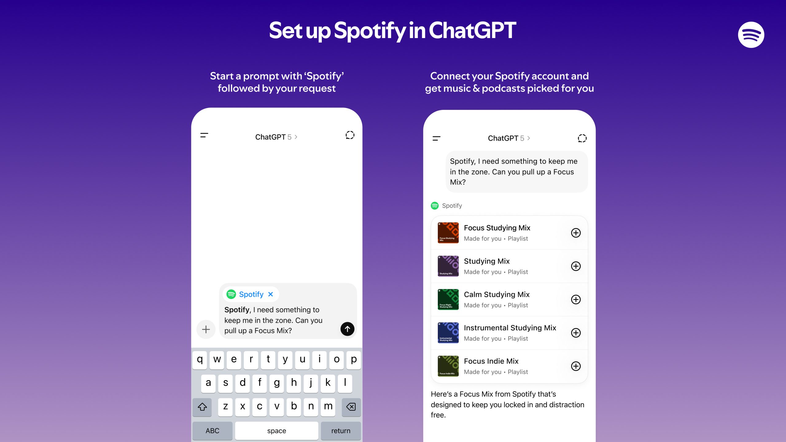 Spotify and ChatGPT logos shown together for the official Spotify integration announcement