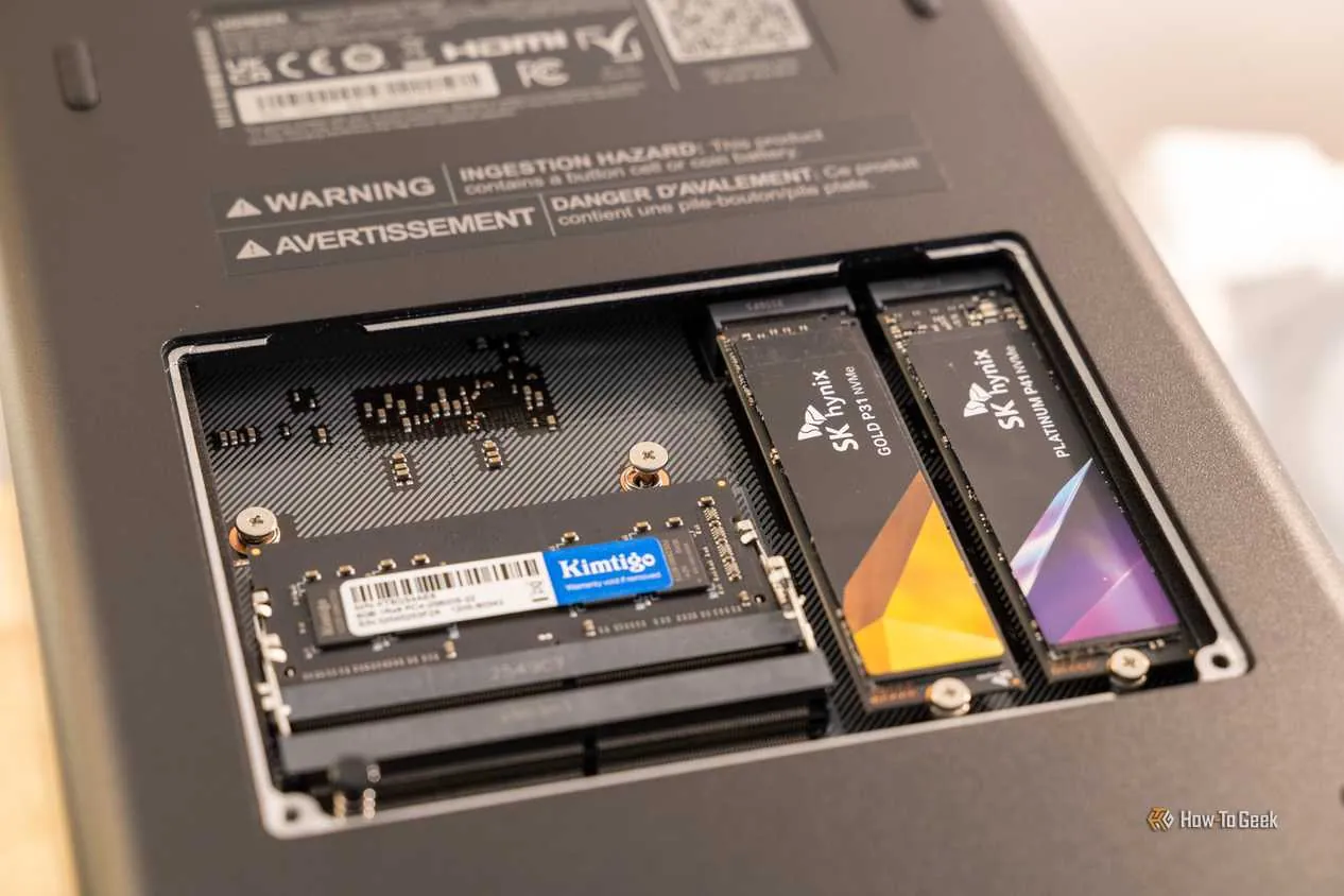 Interior of the UGREEN DXP4800 GT showing M.2 SSD slots and memory module