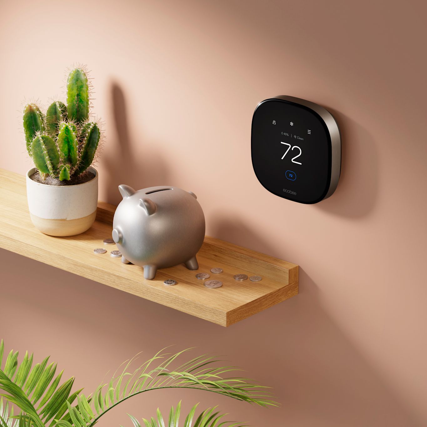 Ecobee Smart Thermostat Premium shown straight-on with a glossy black touchscreen