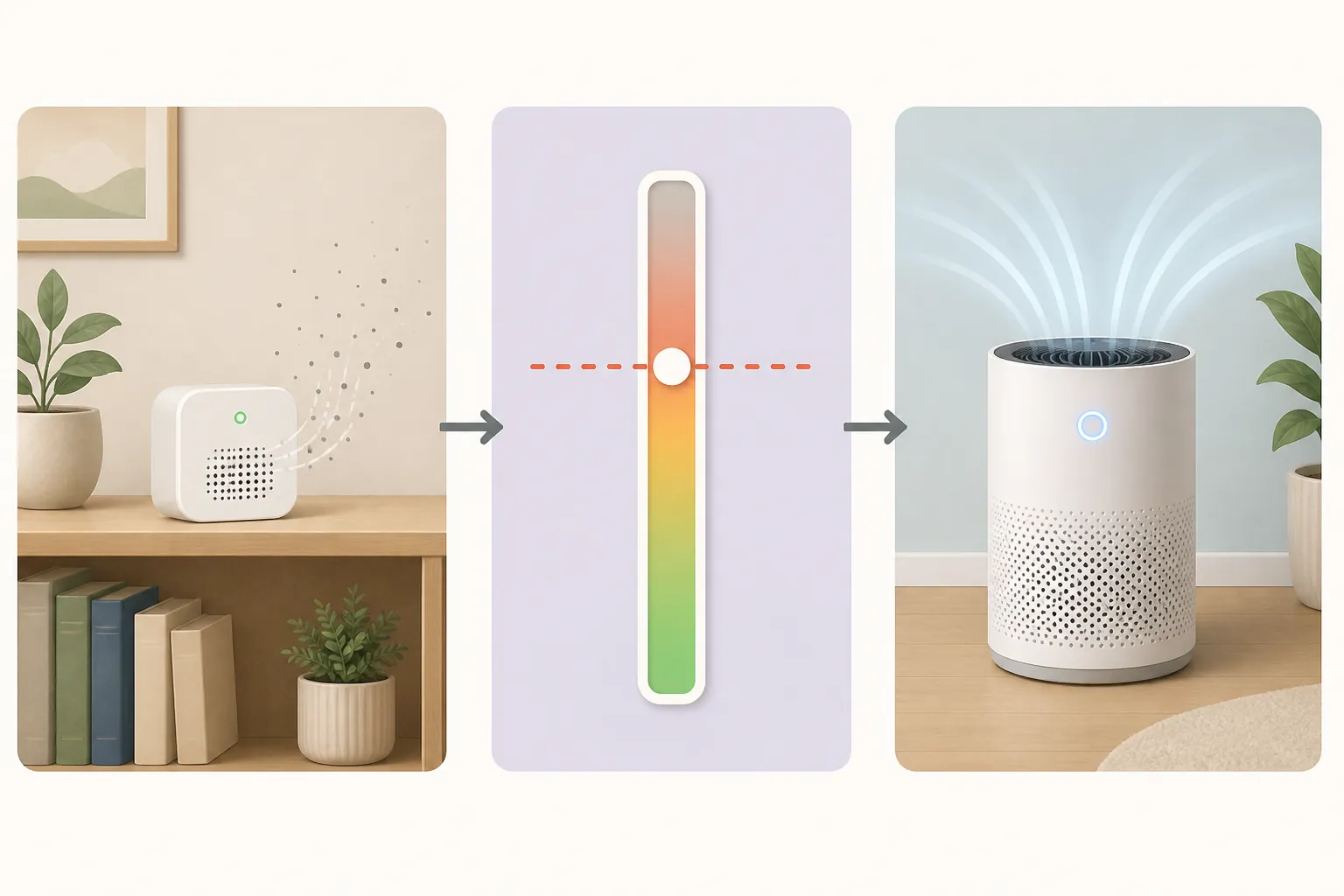 Air quality monitor triggering an air purifier after a particle threshold is crossed