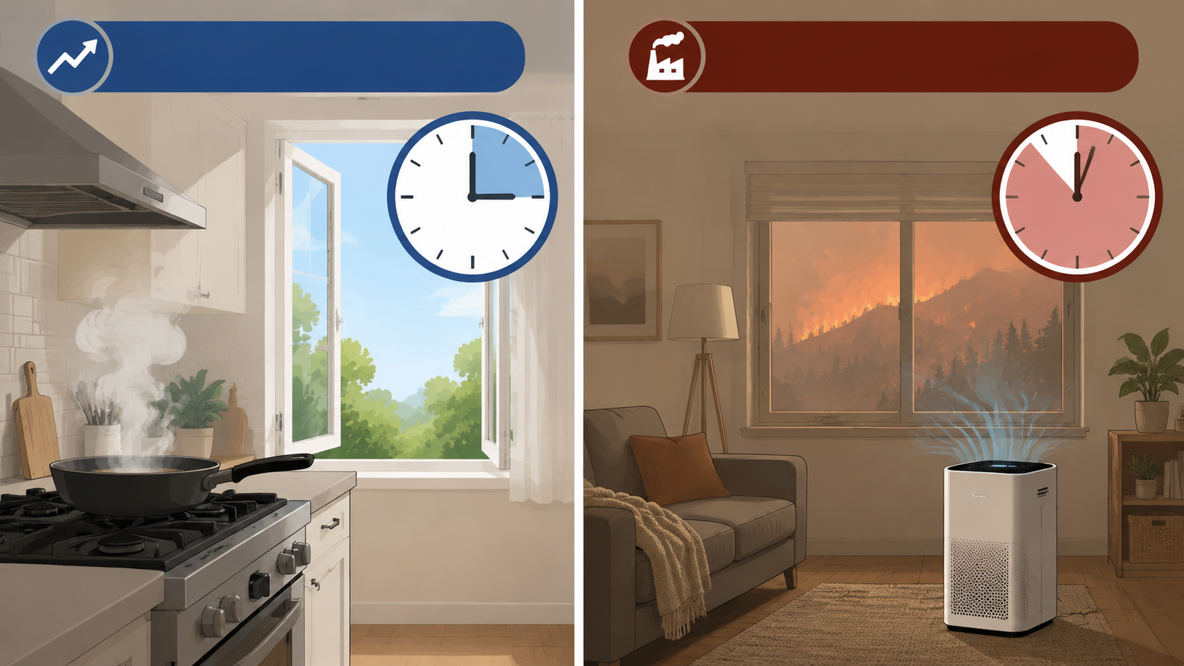 A comparison of temporary kitchen smoke and sustained wildfire smoke inside a home