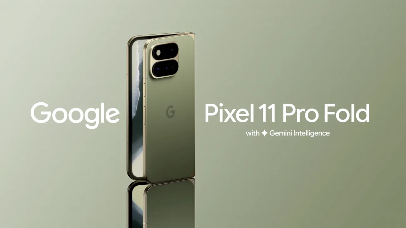 Pixel 11 Pro Fold open in a dark Obsidian finish