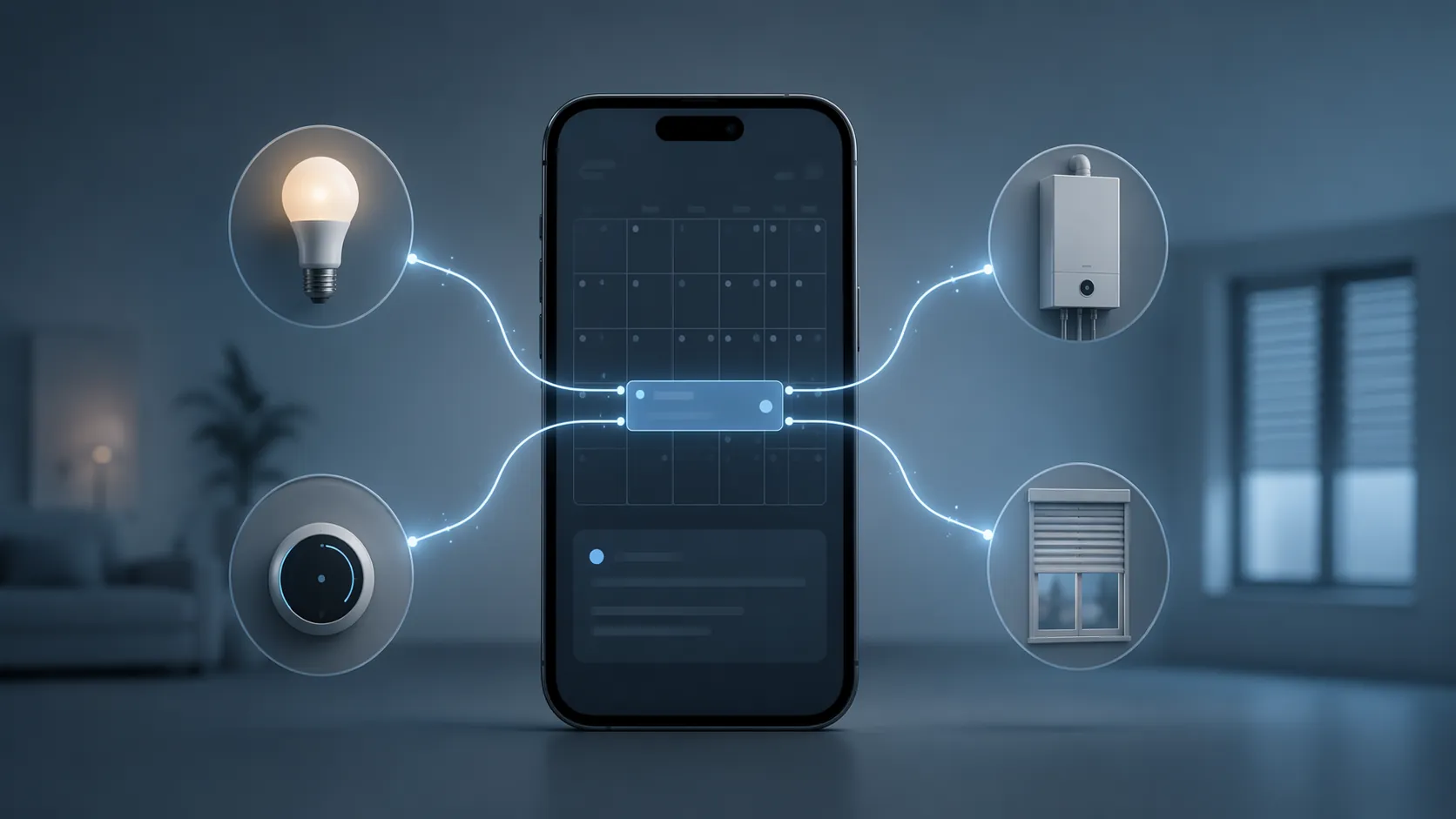 Calendar invite connected to smart home device icons