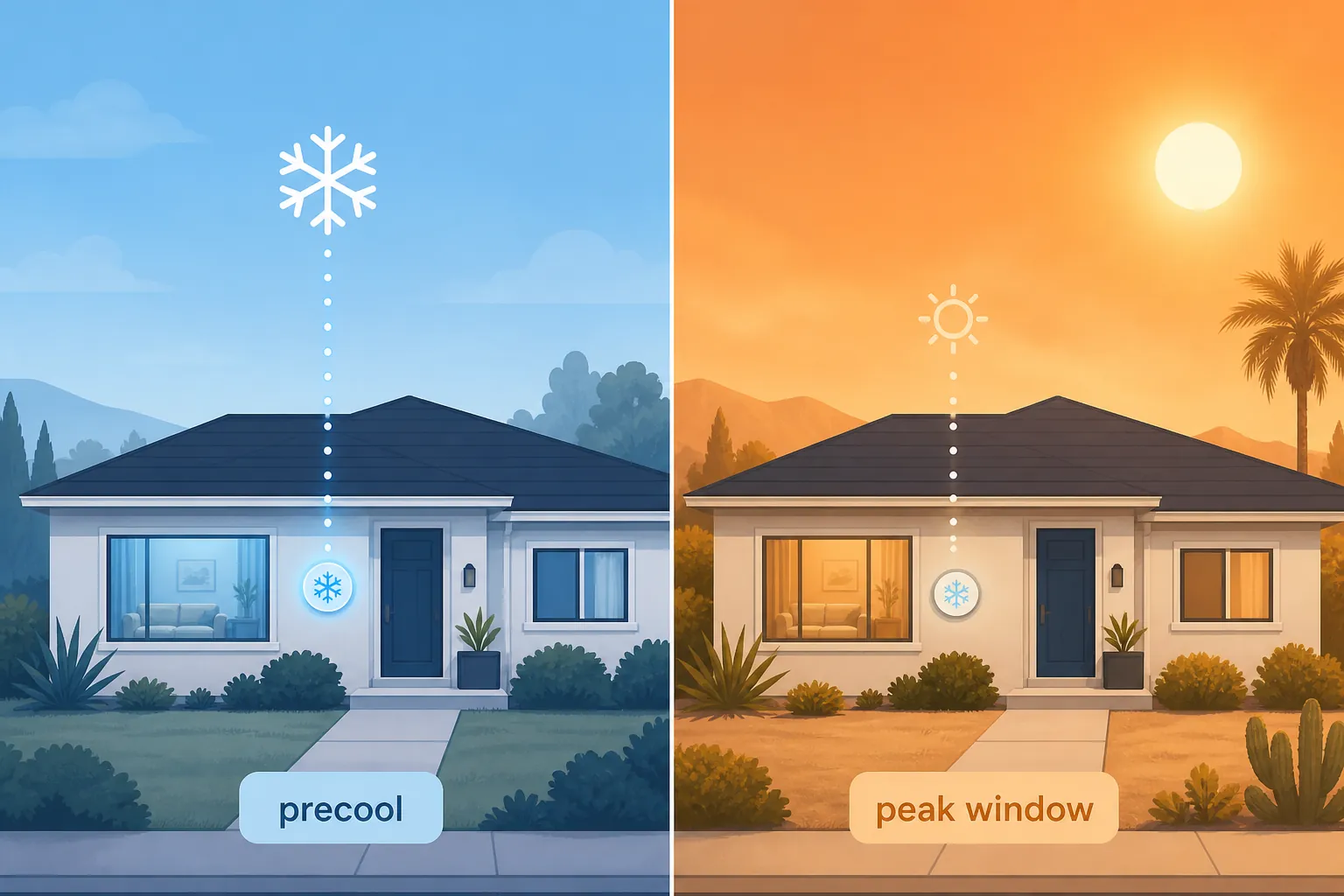 House shown with a morning precool period and a hotter peak window