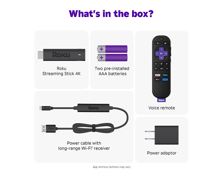 Roku Streaming Stick 4K and remote shown on a white background