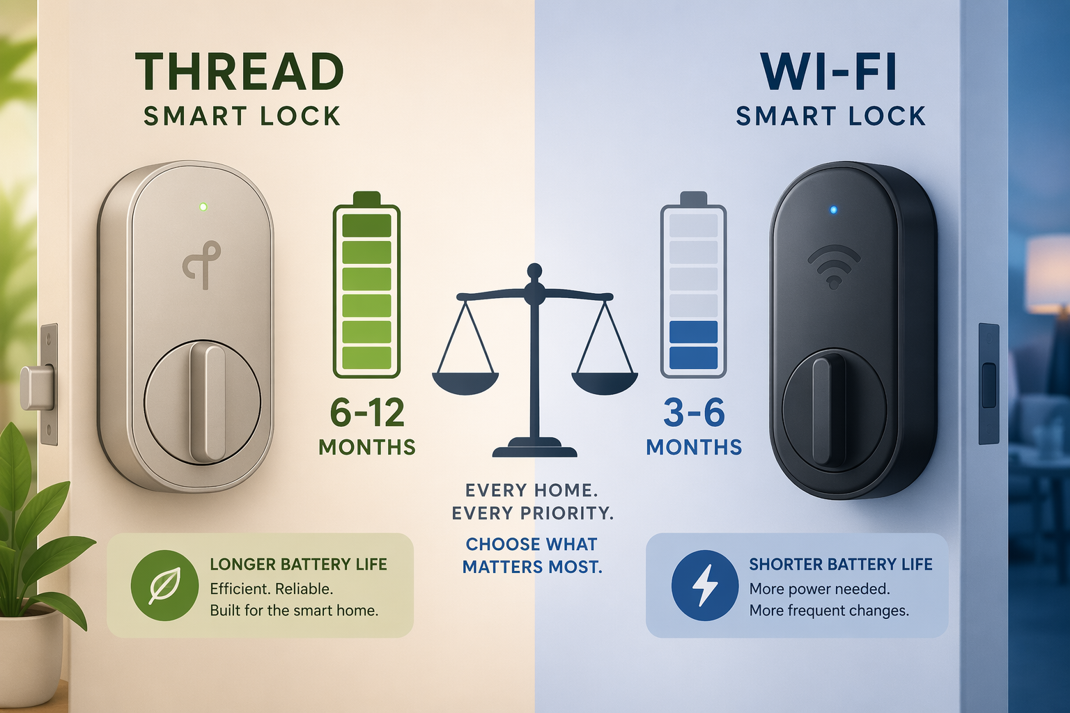 Thread smart lock battery estimate compared with Wi-Fi smart lock battery estimate
