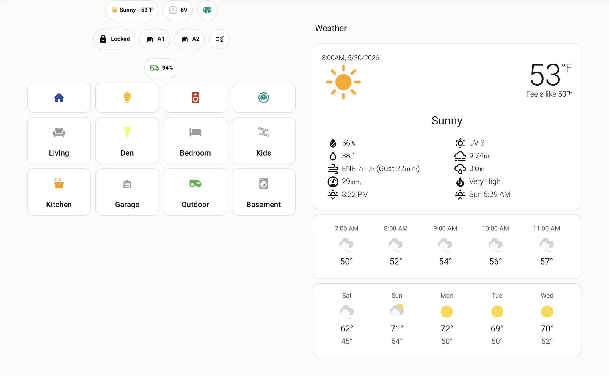 Home Assistant Weather Alerts Card showing severe weather warnings with color badges, animated borders, progress bars, and expandable alert details