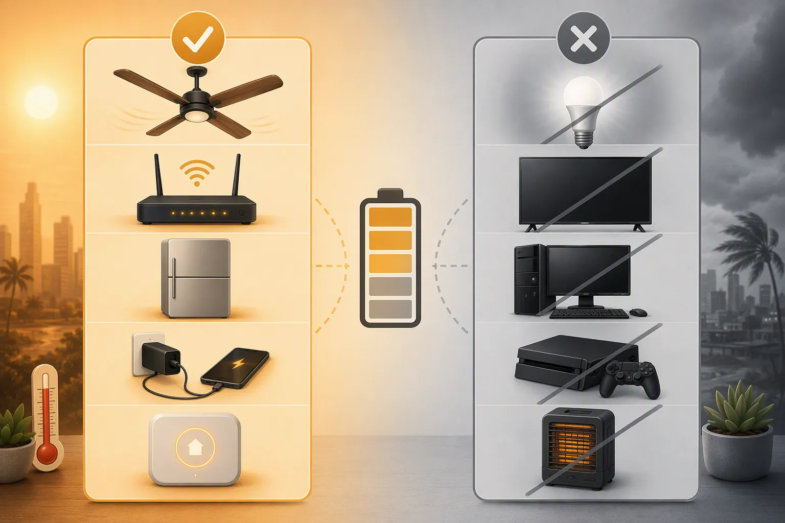 Comparison of essential and nonessential smart home devices during heat wave blackout survival mode