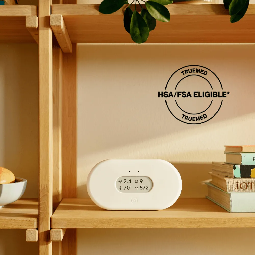 Airthings View Plus round white smart air quality and radon monitor