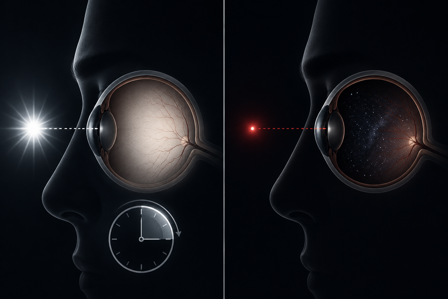Comparison of white light resetting night vision and deep red light preserving dark adaptation