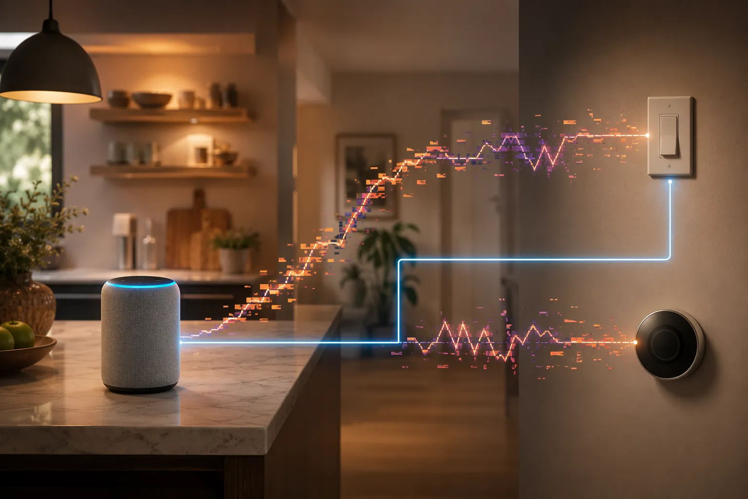 A smart speaker with one reliable control path and one chaotic AI interpretation path to home devices