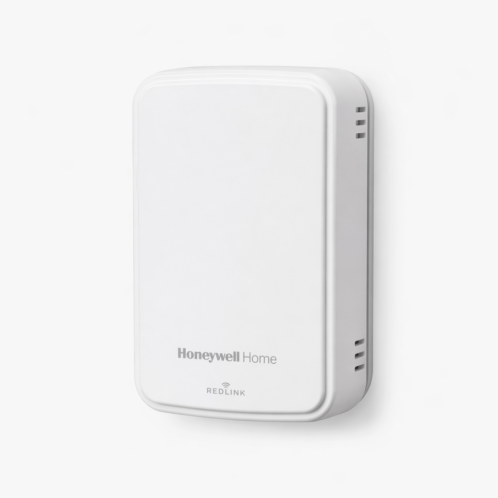 Honeywell Home Smart Room Sensor with a small white wall-mounted rounded rectangular body