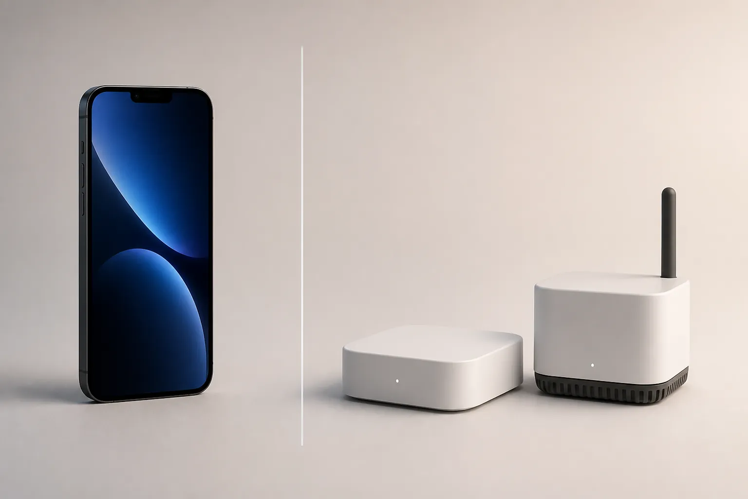 Smartphone separated from Matter hub and Thread border router hardware
