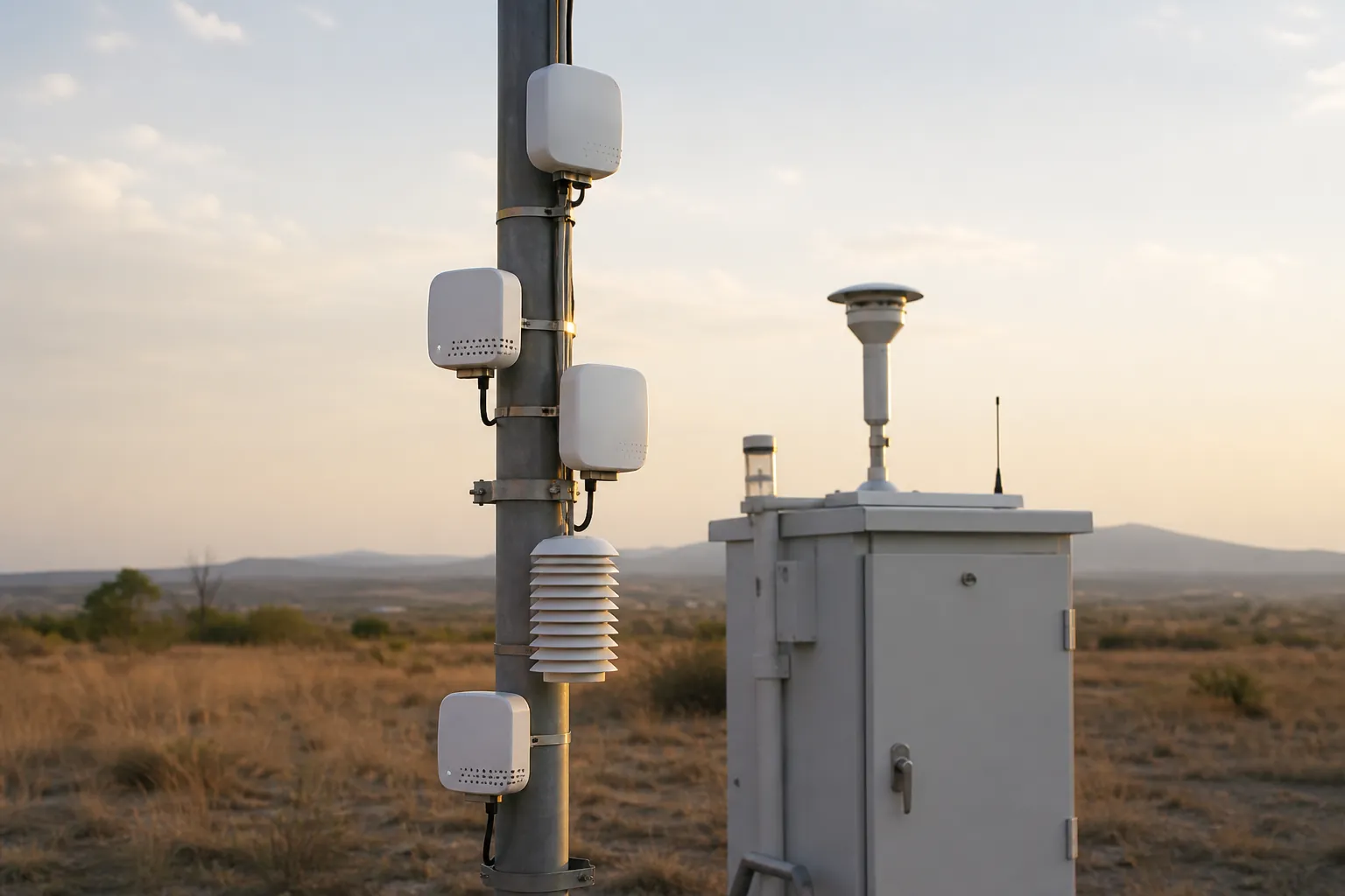 Consumer air quality monitors mounted near a reference monitoring station at a field evaluation site