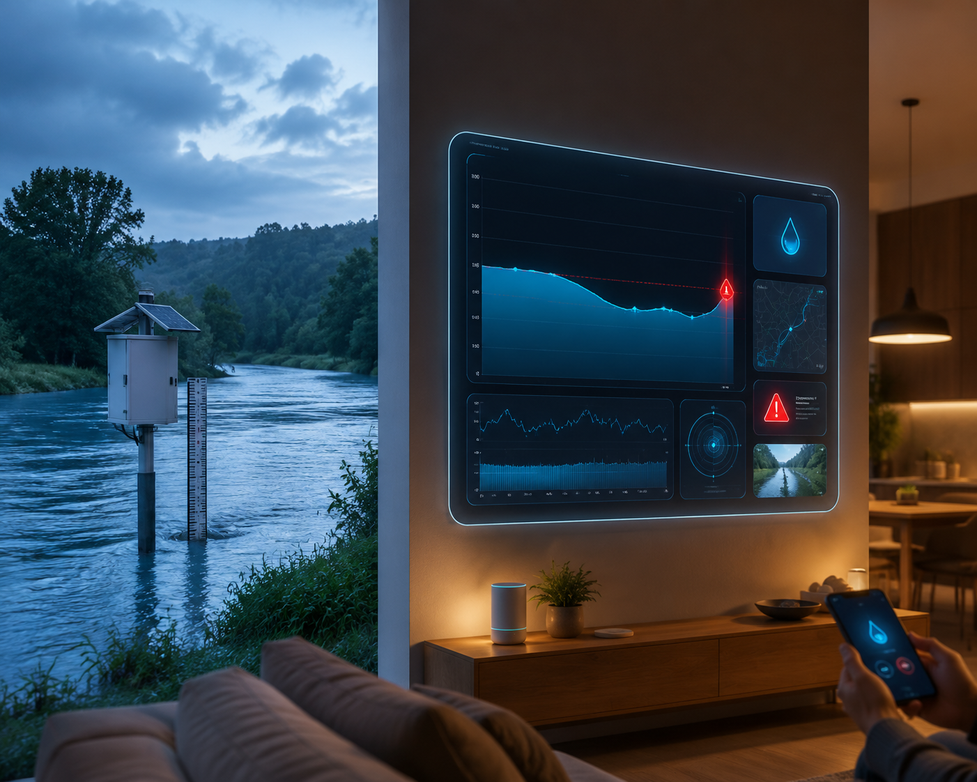 River gauge data flowing into a smart home dashboard