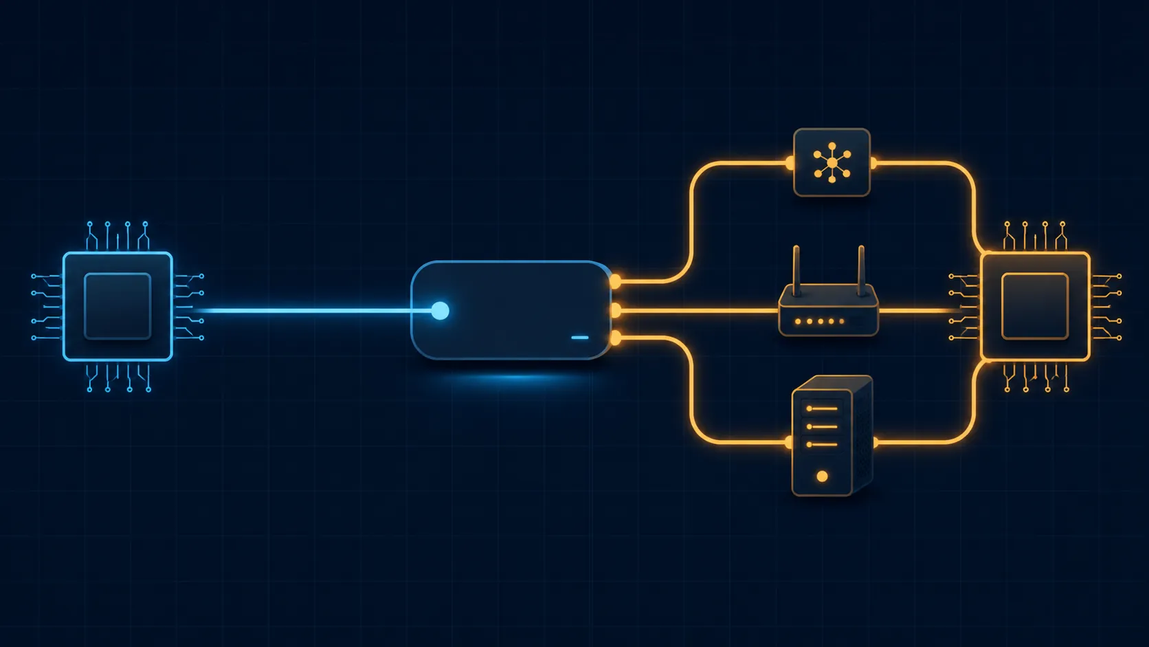 Diagram of one direct AI-to-hub connection beside three branched workaround routes into a smart-home hub