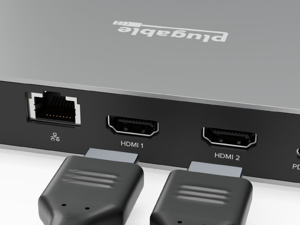 Plugable UD-4VPD USB4 dock with dual HDMI ports and front USB ports
