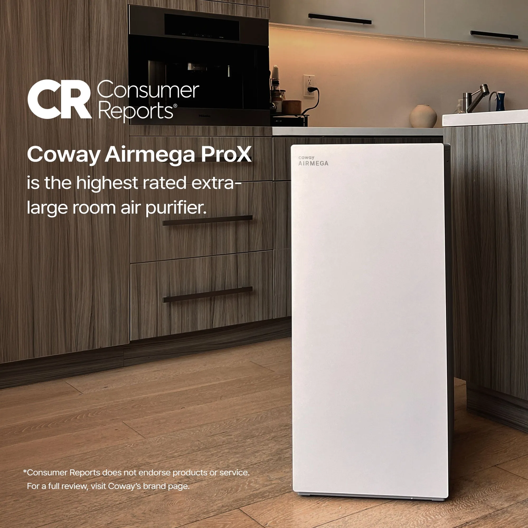 Coway Airmega ProX air purifier in a studio product photo