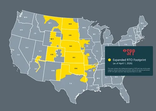 Southwest Power Pool service territory map across central and western states