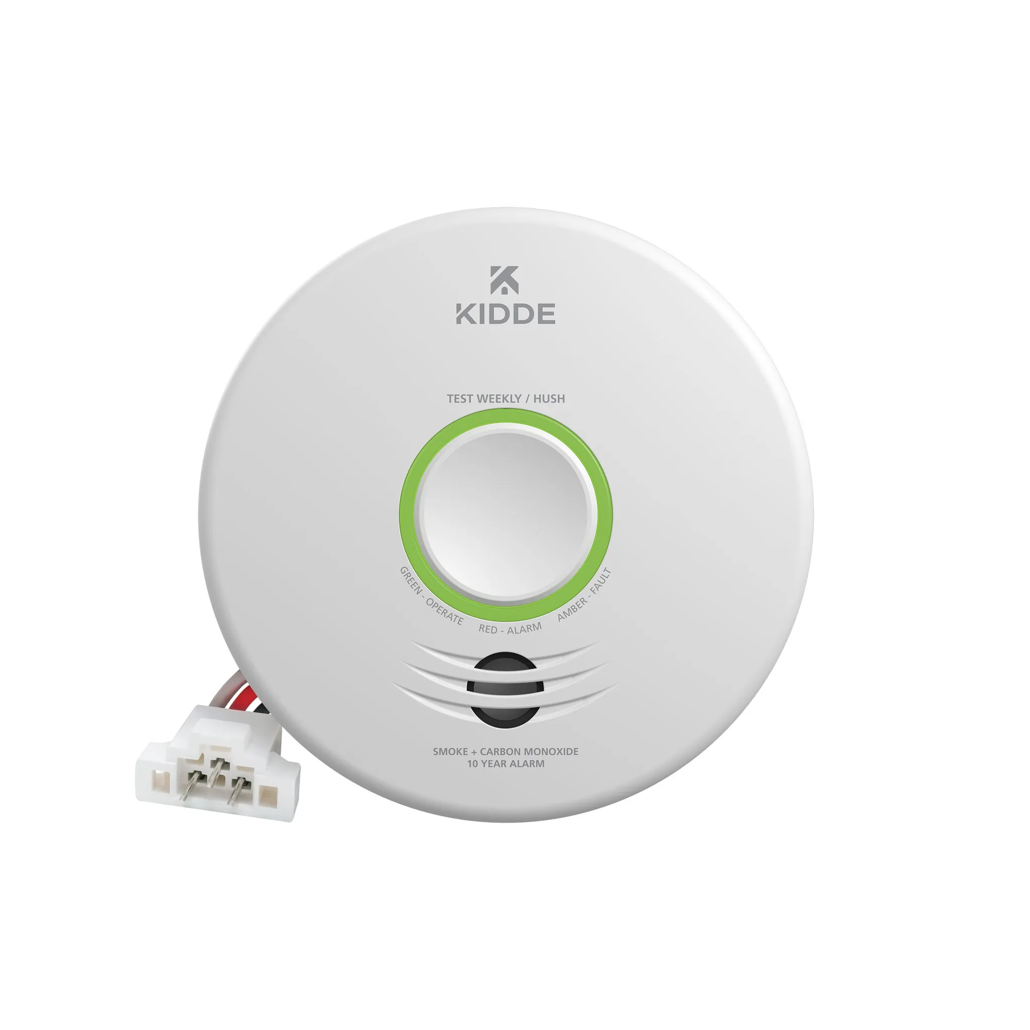 Kidde Smart Smoke and Carbon Monoxide Alarm with a white circular hardwired detector design