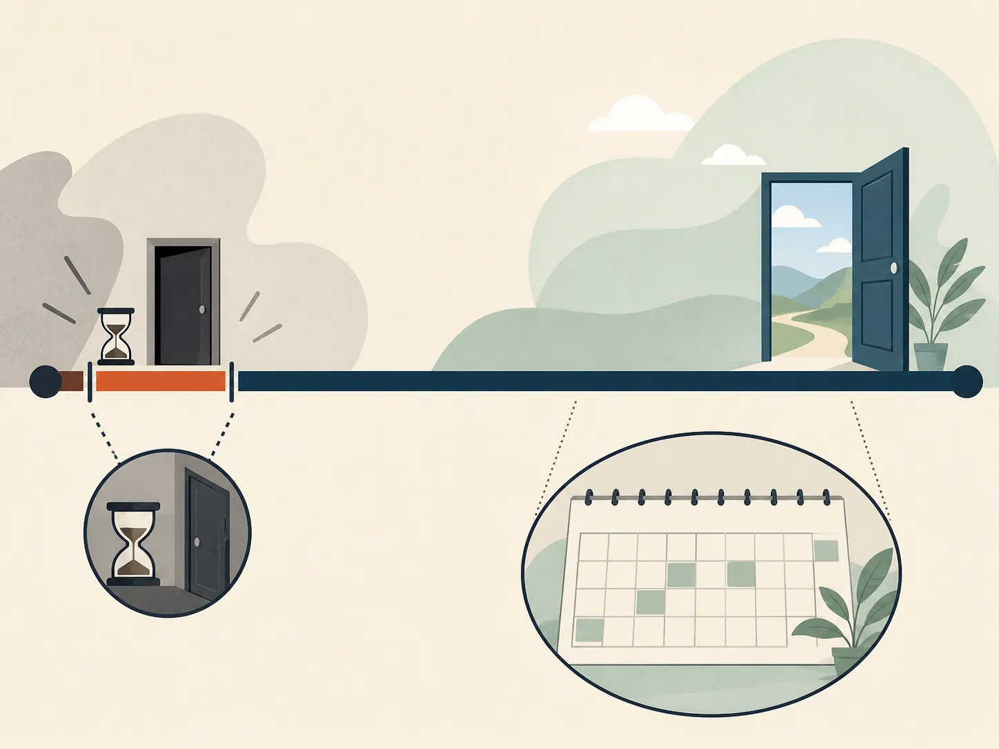 A simple timeline illustration contrasting a very short return window with a longer verification period