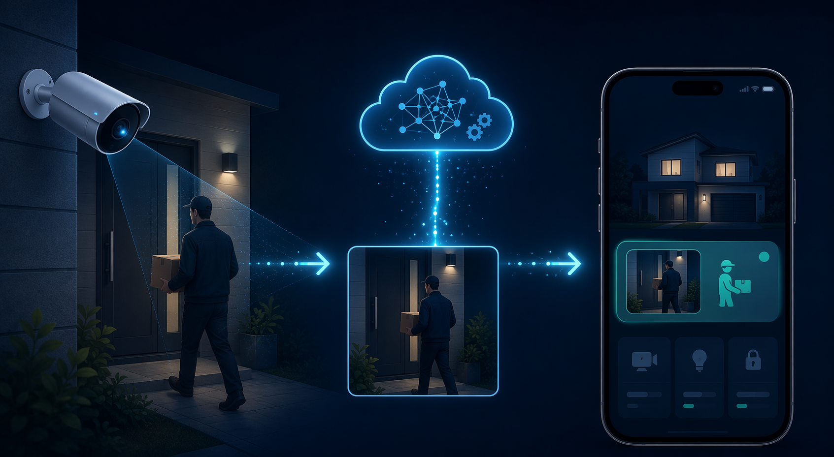 Security camera snapshot processed by AI into a contextual phone notification