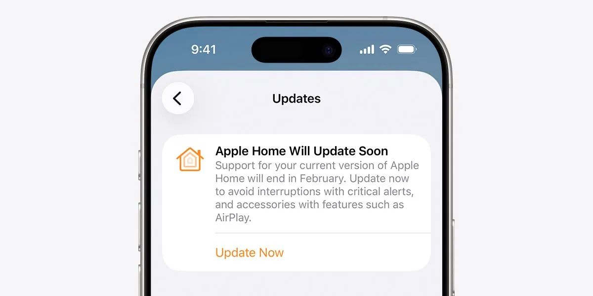 Apple Home app upgrade notice prompting a move to the new Apple Home architecture