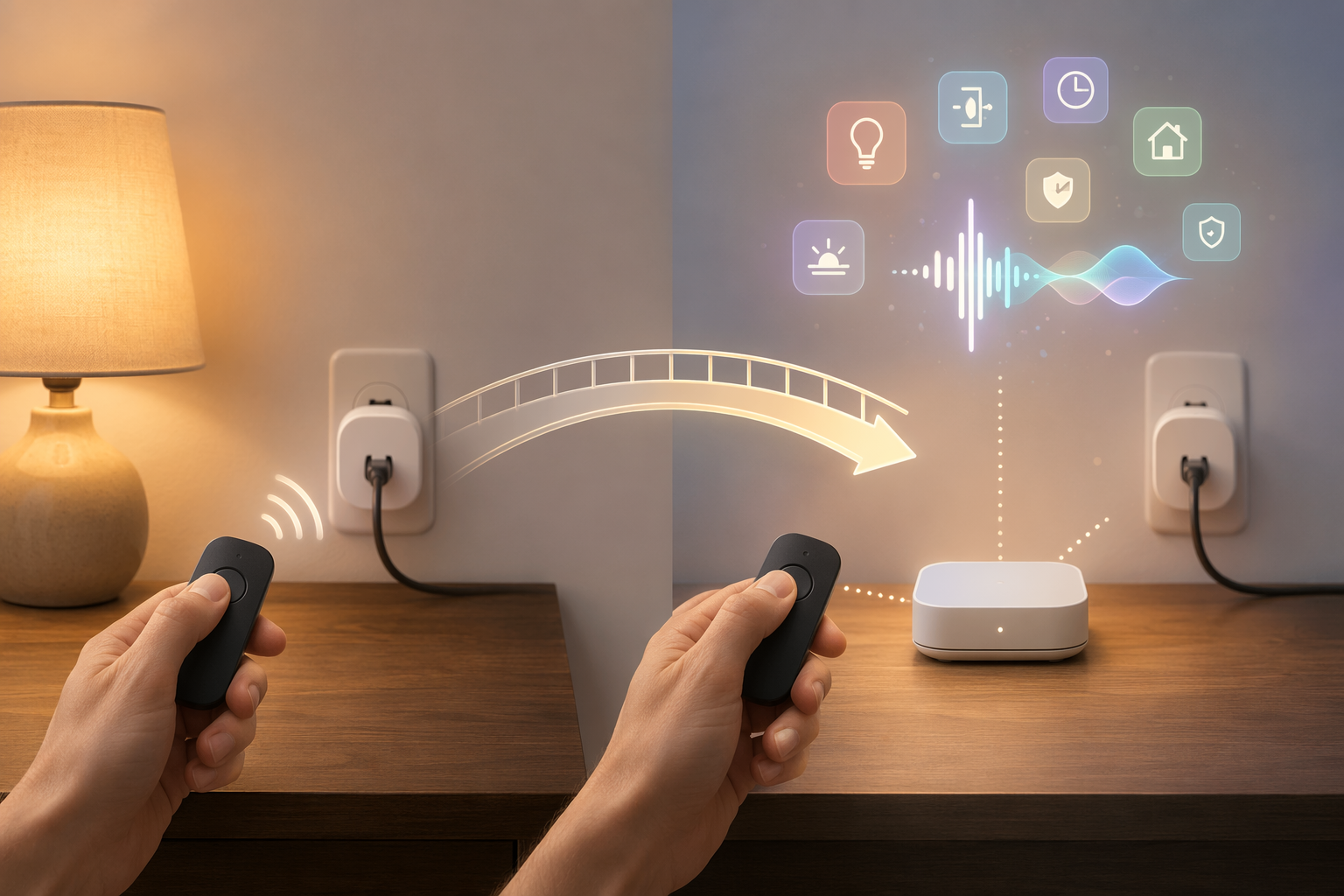 Smart plug and remote working standalone, then expanding with a hub for app and voice control